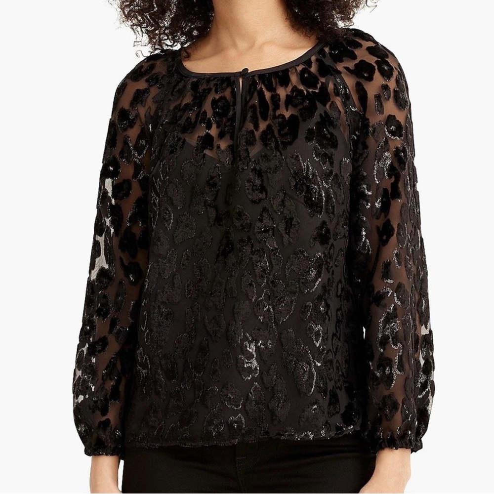 LOFT Leopard Velvet Popover Top Sz L K2658
